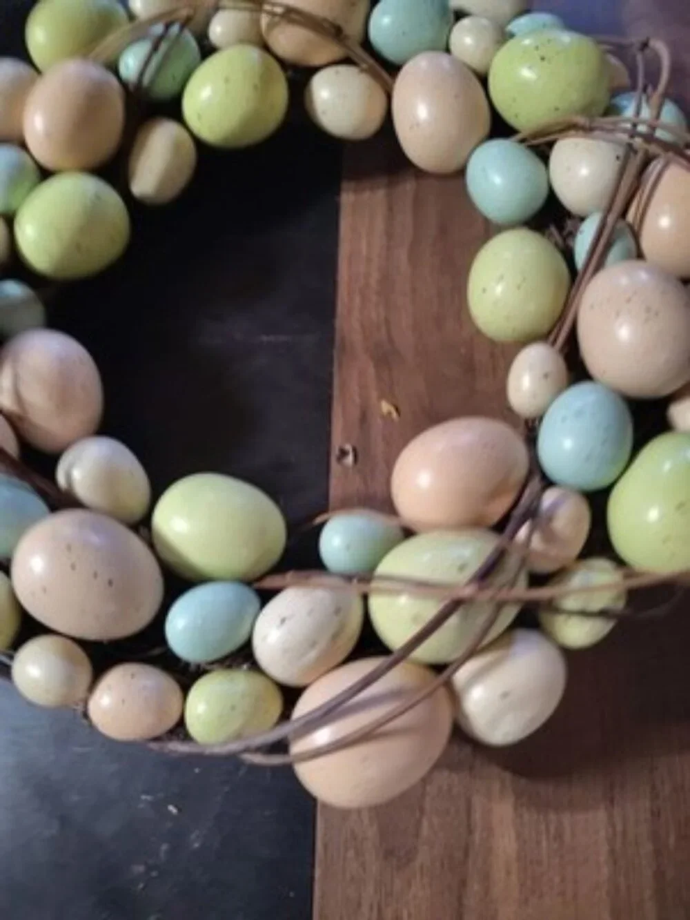 Vtg Grape Vine Wreath With Color Speckled Birds Eggs Easter
